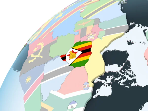 Zimbabwe Luminoso Globo Politico Con Bandiera Incorporata Illustrazione — Foto Stock