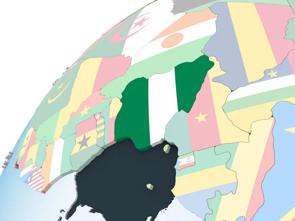 Nigeria Luminoso Globo Politico Con Bandiera Incorporata Illustrazione — Foto Stock