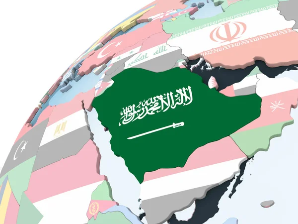 Szaúd Arábia Világos Politikai Globe Beágyazott Zászló Illusztráció — Stock Fotó