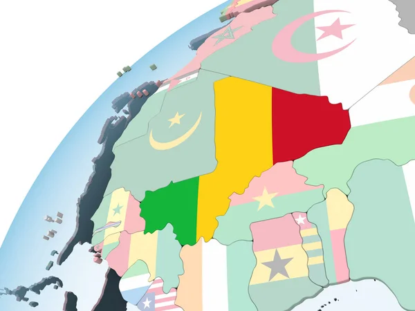 Mali Auf Hellem Politischen Globus Mit Eingebetteter Flagge Illustration — Stockfoto