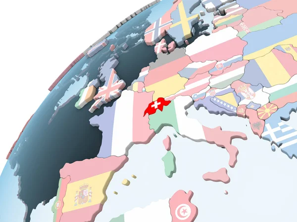 Швейцарія Світлі Політичної Глобусом Допомогою Вбудованих Прапор Ілюстрація — стокове фото