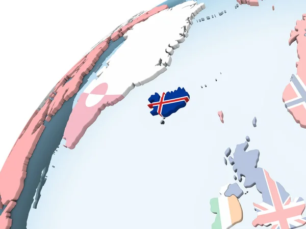 Iceland Bright Political Globe Embedded Flag Illustration — Stock Photo, Image