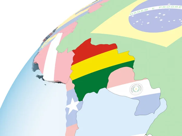 Bolivia Luminoso Globo Politico Con Bandiera Incorporata Illustrazione — Foto Stock