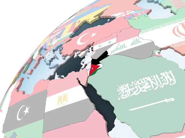 Jordan Bright Political Globe Embedded Flag Illustration — Stock Photo, Image