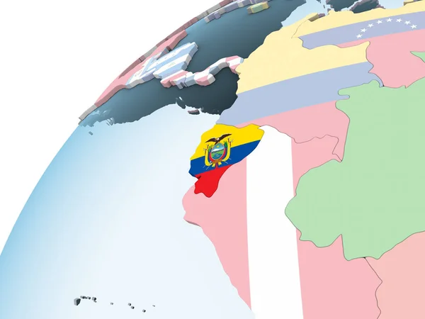 Ecuador Luminoso Globo Politico Con Bandiera Incorporata Illustrazione — Foto Stock