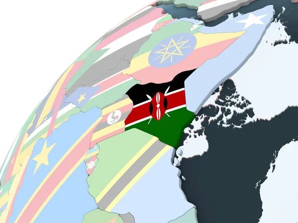 Kenia Heldere Politieke Wereldbol Met Ingesloten Vlag Illustratie — Stockfoto