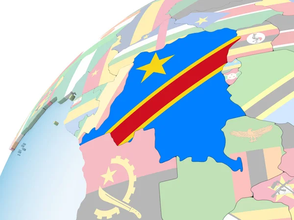 Demokratiska Republiken Kongo Ljusa Politiska Jordglob Med Inbäddade Flagga Illustration — Stockfoto