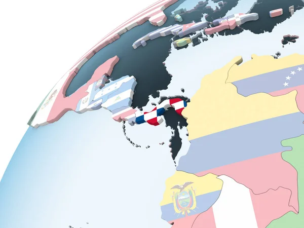 巴拿马上嵌入旗帜的明亮政治地球仪 — 图库照片