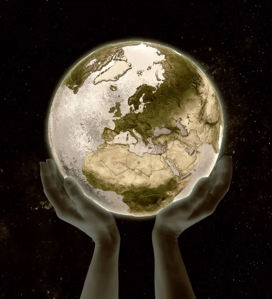 Slovenia Globe Hands Space Illustration — Stock Photo, Image