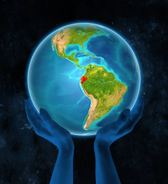 Эквадор Красном Земном Шаре Держат Руках Космосе Иллюстрация — стоковое фото
