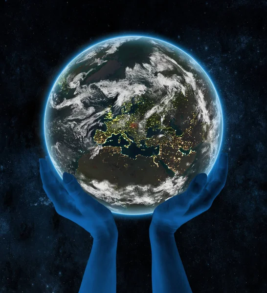 Slovakia Earth Night Hands Space Illustration — Stock Photo, Image