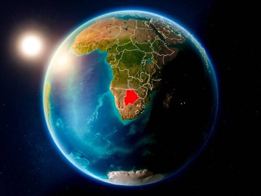 Günbatımı red Planet Earth görünür ülke sınırları ile vurgulanmış Botsvana yukarıda. 3D çizim. Nasa tarafından döşenmiş bu görüntü unsurları.
