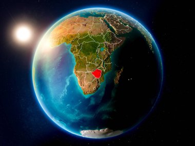 Günbatımı red Planet Earth görünür ülke sınırları ile vurgulanmış Zimbabve yukarıda. 3D çizim. Nasa tarafından döşenmiş bu görüntü unsurları.