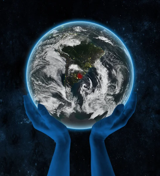 Uruguay Earth Night Hands Space Illustration — Stock Photo, Image