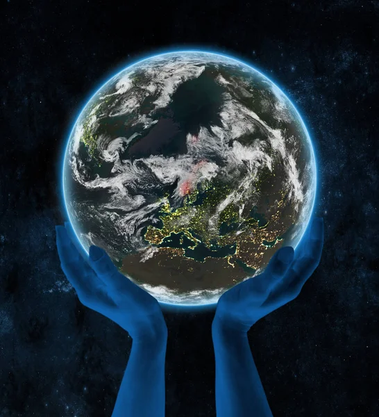 Noorwegen Aarde Nacht Handen Ruimte Illustratie — Stockfoto