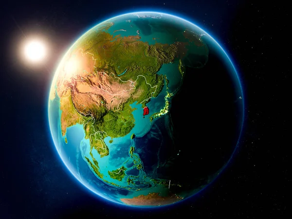 Zonsondergang Boven Zuid Korea Gemarkeerd Het Rood Planeet Aarde Met — Stockfoto