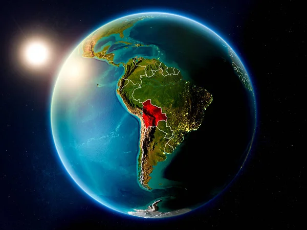 Zachód Słońca Nad Boliwia Zaznaczone Czerwono Planetę Ziemię Granic Kraju — Zdjęcie stockowe