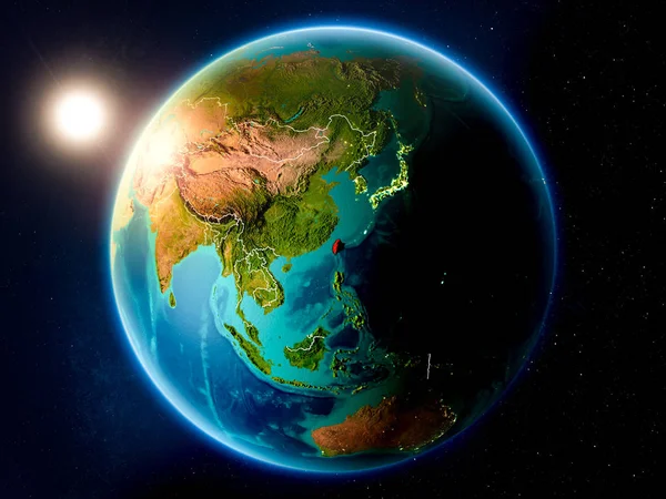 Zonsondergang Boven Taiwan Gemarkeerd Het Rood Planeet Aarde Met Zichtbare — Stockfoto