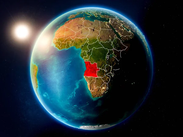 Matahari Terbenam Atas Angola Menyorot Merah Planet Bumi Dengan Batas — Stok Foto