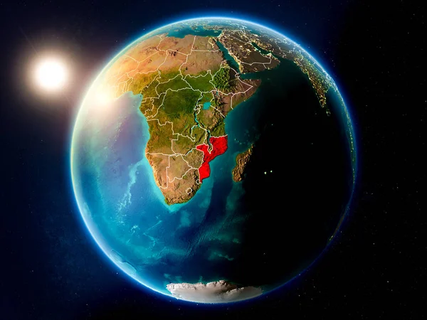 Tramonto Sopra Mozambico Evidenziato Rosso Sul Pianeta Terra Con Confini — Foto Stock