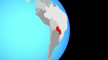 Kapanışta Paraguay üzerinde basit siyasi dünya üzerinde. 3D çizim.