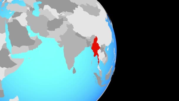Sluiten Myanmar Eenvoudige Politieke Wereldbol Illustratie — Stockvideo
