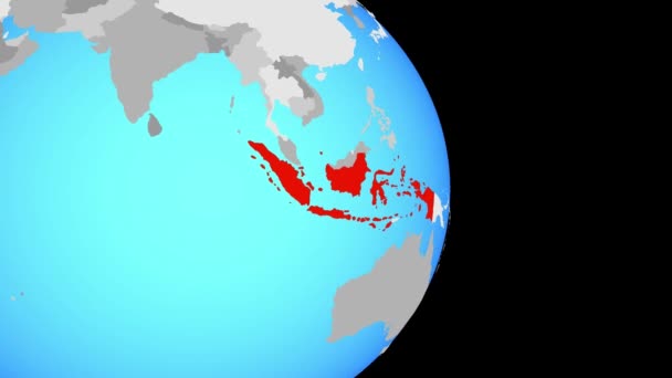Acercándonos Indonesia Simple Globo Político Ilustración — Vídeo de stock