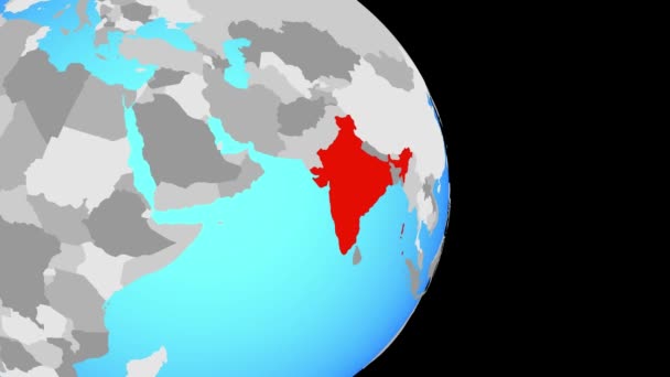 Schließen Indien Auf Einfachen Politischen Globus Illustration — Stockvideo