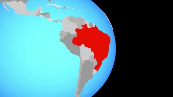 Sluiten Brazilië Eenvoudige Politieke Wereldbol Illustratie — Stockvideo