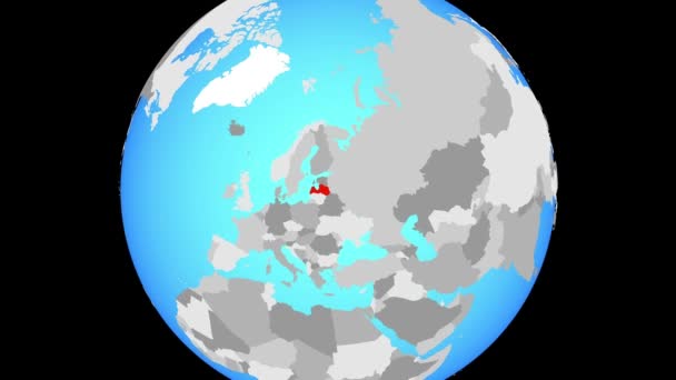 Zoom Łotwę Niebieski Globus Polityczny Ilustracja — Wideo stockowe