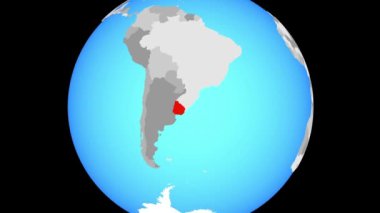 Uruguay için mavi siyasi küre üzerinde yakınlaştırma. 3D çizim.