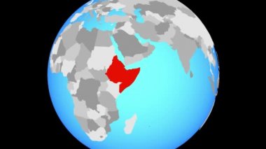 Horn of Africa için mavi siyasi küre üzerinde yakınlaştırma. 3D çizim.