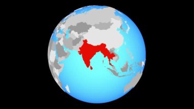 Bimstec üye devletlere mavi siyasi küre üzerinde yakınlaştırma. 3D çizim.