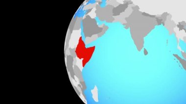 Afrika Boynuzu mavi siyasi dünya üzerinde. Dünyanın dört bir yanından etrafında dönen ve ülke için yakınlaştırma. 3D çizim.