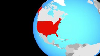 Amerika Birleşik Devletleri mavi siyasi dünya üzerinde. Dünyanın dört bir yanından etrafında dönen ve ülke için yakınlaştırma. 3D çizim.