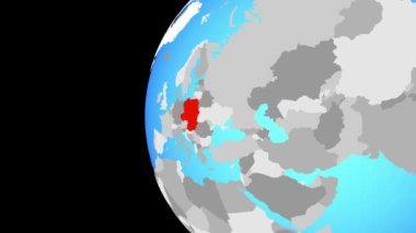 Visegrad grup mavi siyasi dünya üzerinde. Dünyanın dört bir yanından etrafında dönen ve ülke için yakınlaştırma. 3D çizim.