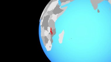 Malavi mavi siyasi dünya üzerinde. Dünyanın dört bir yanından etrafında dönen ve ülke için yakınlaştırma. 3D çizim.