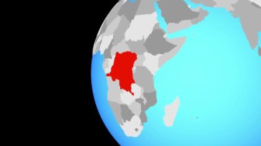 Kongo mavi siyasi dünya üzerinde dem mümessili. Dünyanın dört bir yanından etrafında dönen ve ülke için yakınlaştırma. 3D çizim.