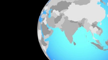 Katar mavi siyasi dünya üzerinde. Dünyanın dört bir yanından etrafında dönen ve ülke için yakınlaştırma. 3D çizim.