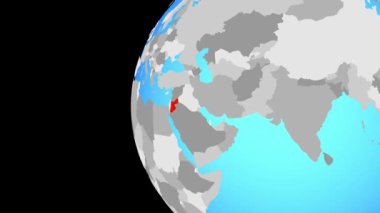 Jordan mavi siyasi dünya üzerinde. Dünyanın dört bir yanından etrafında dönen ve ülke için yakınlaştırma. 3D çizim.