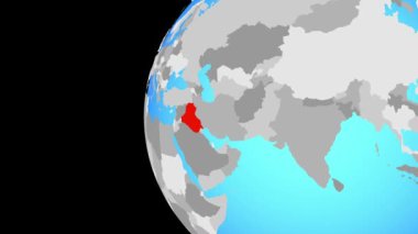 Irak mavi siyasi dünya üzerinde. Dünyanın dört bir yanından etrafında dönen ve ülke için yakınlaştırma. 3D çizim.