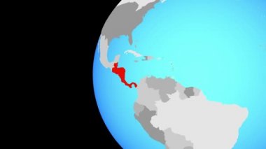 Orta Amerika mavi siyasi dünya üzerinde. Dünyanın dört bir yanından etrafında dönen ve ülke için yakınlaştırma. 3D çizim.