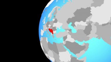 Yugoslavya mavi siyasi dünya üzerinde. Dünyanın dört bir yanından etrafında dönen ve ülke için yakınlaştırma. 3D çizim.