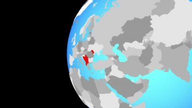 CEFTA ülkeler mavi siyasi dünya üzerinde. Dünyanın dört bir yanından etrafında dönen ve ülke için yakınlaştırma. 3D çizim.