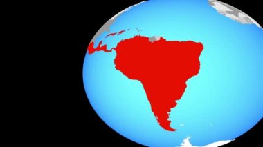 Latin Amerika mavi siyasi dünya üzerinde. Dünyanın dört bir yanından etrafında dönen ve ülke için yakınlaştırma. 3D çizim.