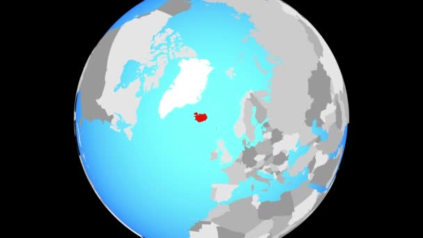 Zoom Nach Island Auf Blauem Politischen Globus Illustration — Stockvideo