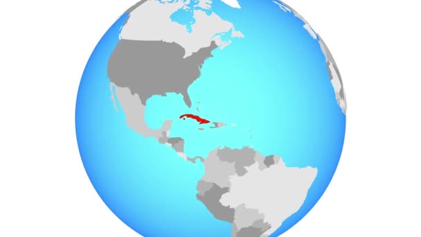 Zoom Para Cuba Globo Político Azul Ilustração — Vídeo de Stock