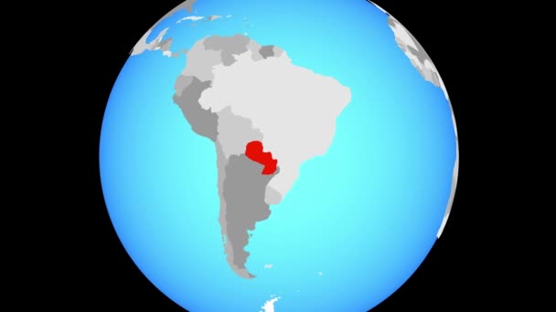 Powiększ Paragwaju Niebieski Globus Polityczny Ilustracja — Wideo stockowe