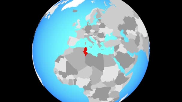 Zoom Tunisia Blue Political Globe Illustration — Stock Video