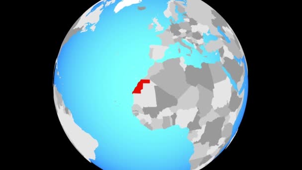 Zoom Para Saara Ocidental Globo Político Azul Ilustração — Vídeo de Stock